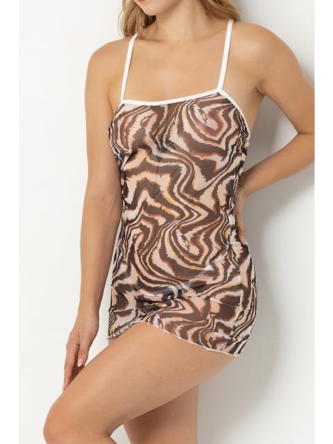 SHE Desenli Dekolteli Tek Parça Fantezi Body SHE 1318 - Görsel 5