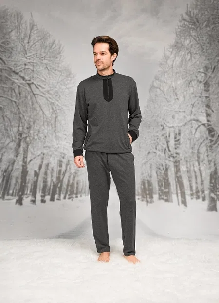 Dik Yaka Uzun Kollu Pijama Takımı Pamuklu Doreanse 26K4594 - Antrasit