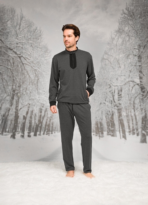 Dik Yaka Uzun Kollu Pijama Takımı Pamuklu Doreanse 26K4594