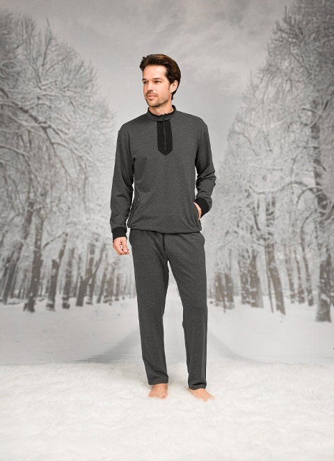 Dik Yaka Uzun Kollu Pijama Takımı Pamuklu Doreanse 26K4594