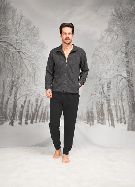 Pamuk Polyester Uzun Kollu Erkek Pijama Takım Doreanse 26K4598 - Gri