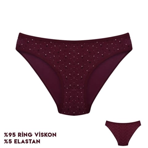 Bordo Desenli Yüksek Bel Bikini Külot Dondeza 164