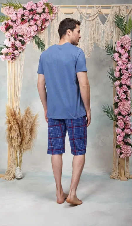 Ekose Desenli Modal Pamuklu Erkek Pijama Takımı Doreanse 254578 - Mavi