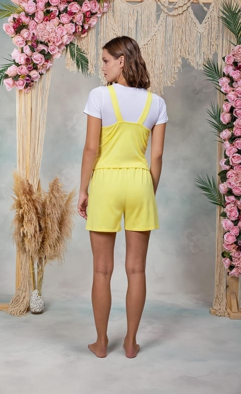 Micromodal Düğmeli Yelekli Şortlu Pijama Takımı Doreanse 25Y4070 - Sarı