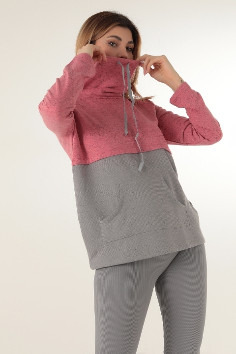 Spor Bayan Dik Yaka Sweat Doremi 002-000740 - Gri-Pembe