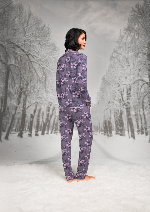 Çiçekli Pamuklu Kadın Pijama Takım Doreanse 26K4107 - Mor