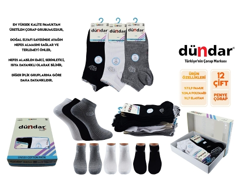 Dikişsiz Yapı Mor Kadın Patik Çorap Dündar 4308 - Asorti