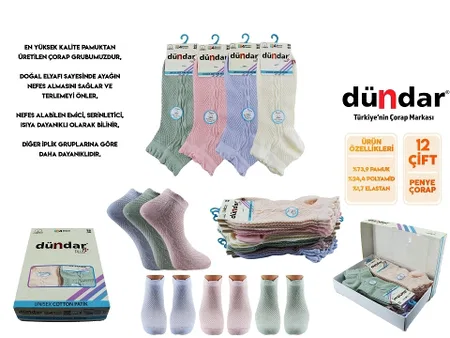 Yıkamalı Dikişsiz Kadın Patik Çorap Mor Dündar 4308-20 - Asorti