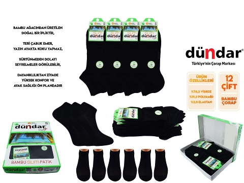 Kokulu Antibakteriyel Dikişsiz Patik Çorap Dündar 4612 - Siyah