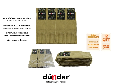 Dikişsiz Antibakteriyel Asker Çorabı Dündar 9501 - Yeni Haki