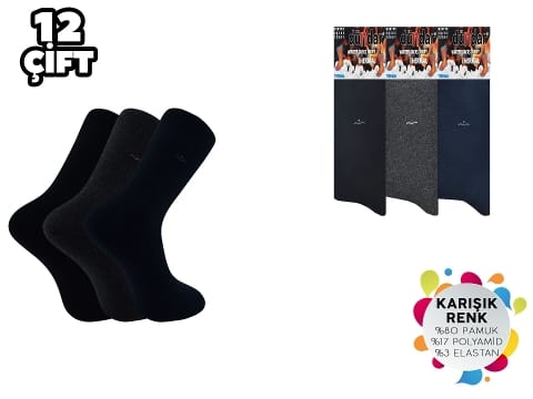 Havlu Dikişsiz Yıkamalı Kokulu Erkek Çorap 12'li Dündar 7019