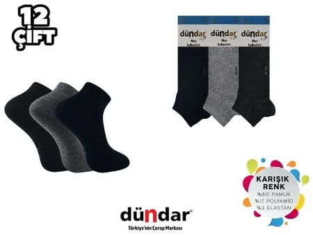 Dikişsiz Yapı ve Pamuklu Erkek Patik Çorap Dündar 0300 - Asorti