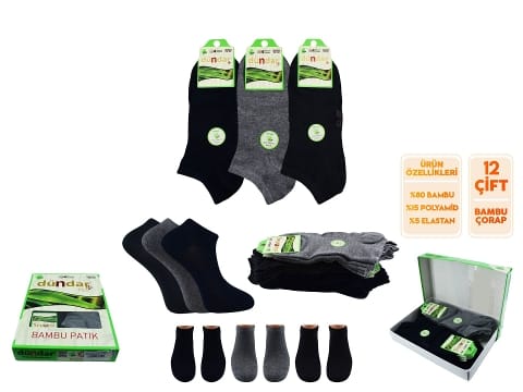 Kokulu Antibakteriyel Dikişsiz Bambu Patik Çorap Seti Dündar 0645 - 2