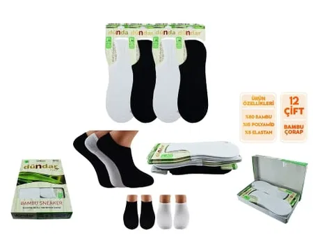 Kokulu Dikişsiz Bambu Sneaker Çorap Seti Dündar 0652 - Düz Beyaz
