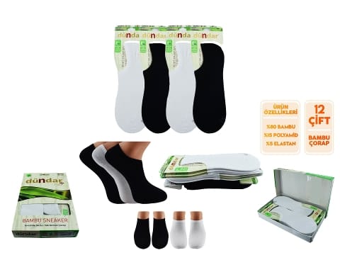 Kokulu Dikişsiz Bambu Sneaker Çorap Seti Dündar 0652 - Düz Beyaz