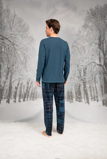 Ekoseli Cepli Yuvarlak Yaka Uzun Kollu Pijama Takımı Doreanse 26K4605 - Mavi