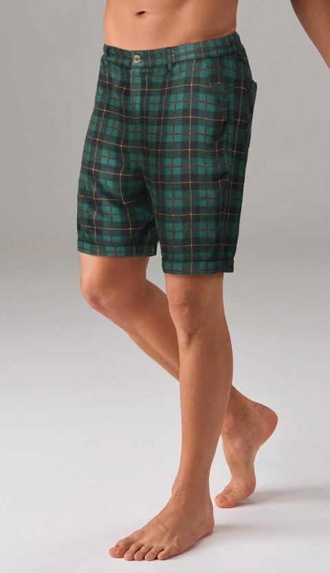 Ekoseli Yeşil Cepli Erkek Şort Doreanse 4632