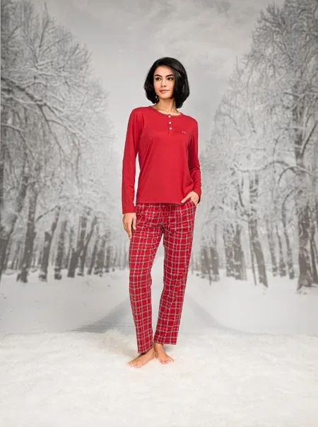 Ekoseli Pamuklu Kadın Pijama Takımı Doreanse 26K4108