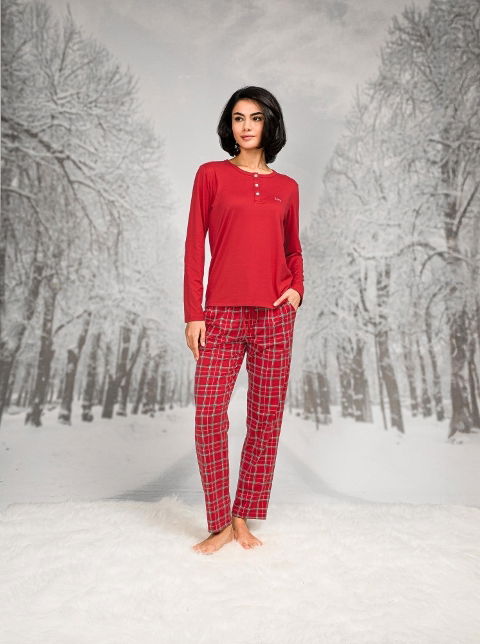 Ekoseli Pamuklu Kadın Pijama Takımı Doreanse 26K4108