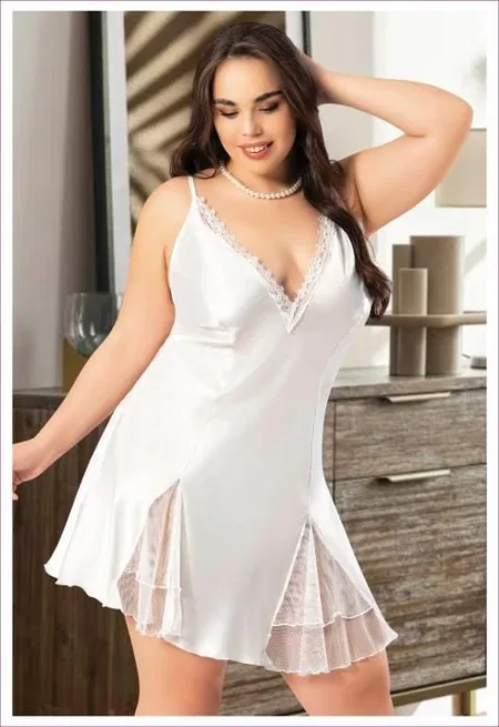 Askılı Yırtmaçlı Saten Gecelik Miss Laris 4034