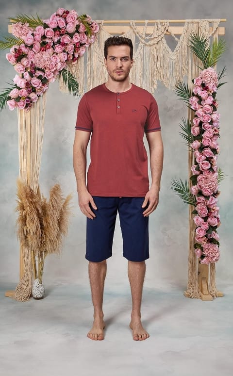 Bordo Düğme Yaka Askılı Şort T-Shirt Pijama Takımı Doreanse 254565