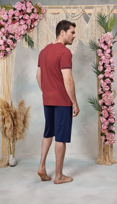 Bordo Düğme Yaka Askılı Şort T-Shirt Pijama Takımı Doreanse 254565 - Bordo