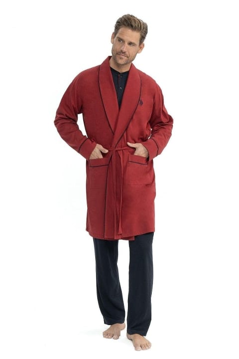 Bordo 5li Sabahlıklı Pijama Takım Us. POLO Assn. 12040 - Bordo