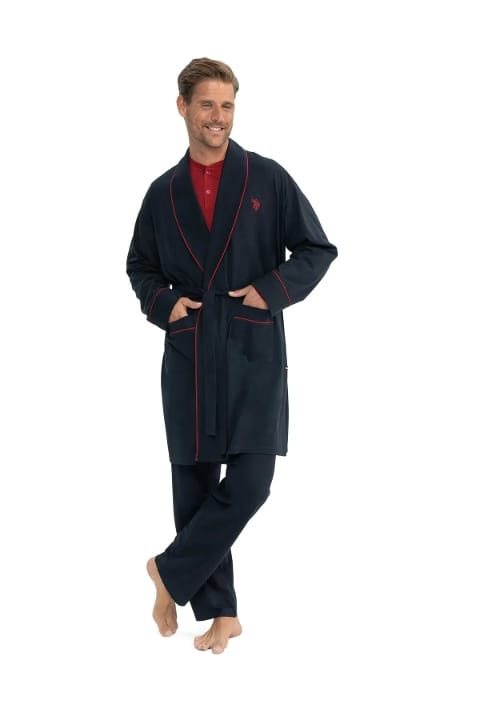 Lacivert Erkek Çeyizlik 5li Sabahlıklı Pijama Takımı Us. POLO Assn. 12040