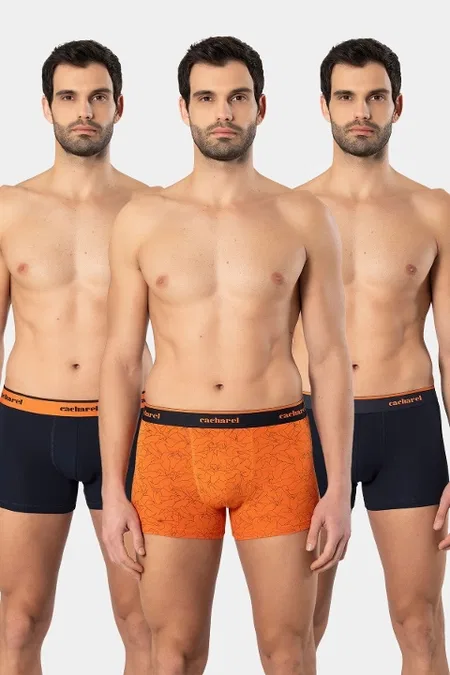 Pamuklu Desenli Elastan Erkek Boxer 3'lü Cacharel 1339 - Lacivert 1