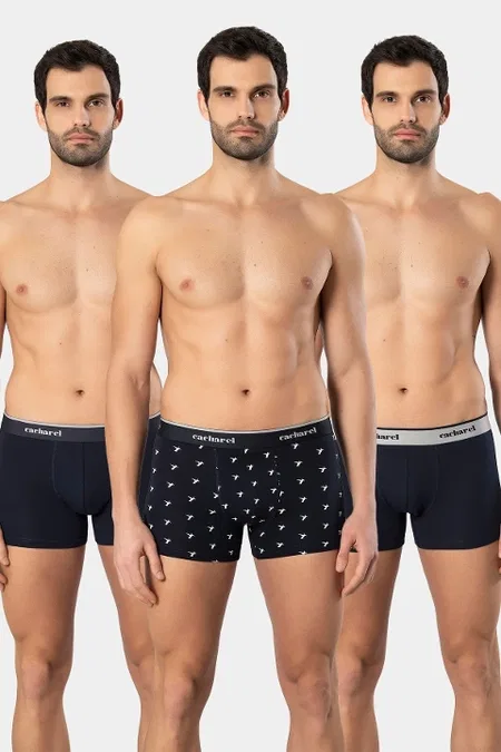 Desenli Likralı Pamuklu Erkek Boxer Cacharel 1339 - Lacivert 6
