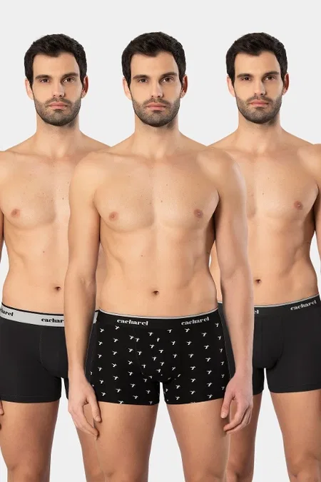 Geniş Bel Lastikli Desenli Likralı Erkek Boxer Cacharel 1339 - Siyah 1