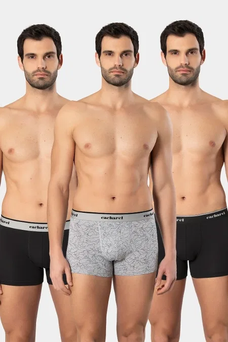 Geniş Bel Lastikli Desenli Likralı Erkek Boxer Cacharel 1339 - Siyah 2
