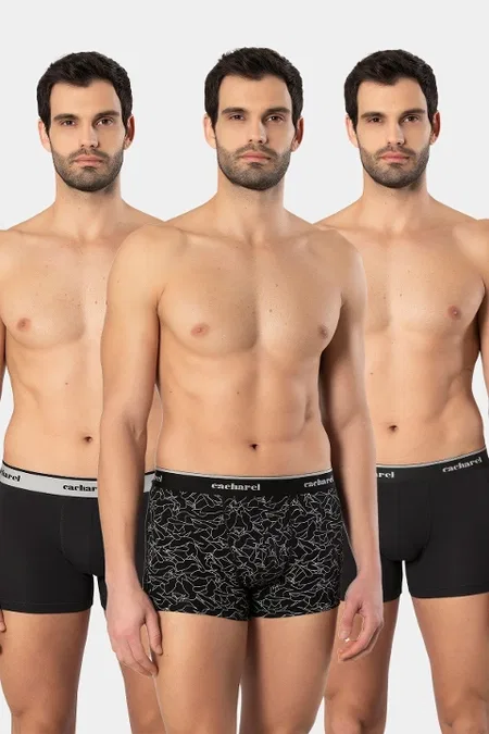 Pamuklu Likralı Desenli Boxer Cacharel 1339 - Siyah 3