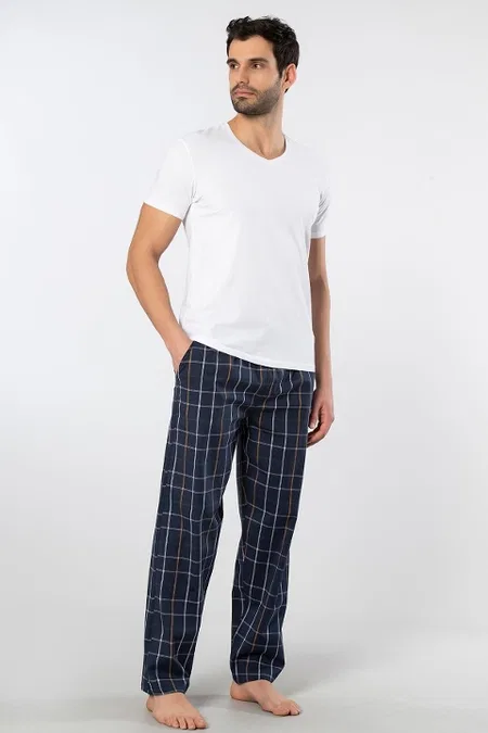 Pamuklu Elastan V Yaka Kısa Kollu Erkek Pijama Takımı Cacharel 2238 - Lacivert 6