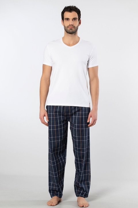 Pamuklu Elastan V Yaka Kısa Kollu Erkek Pijama Takımı Cacharel 2238 - 2