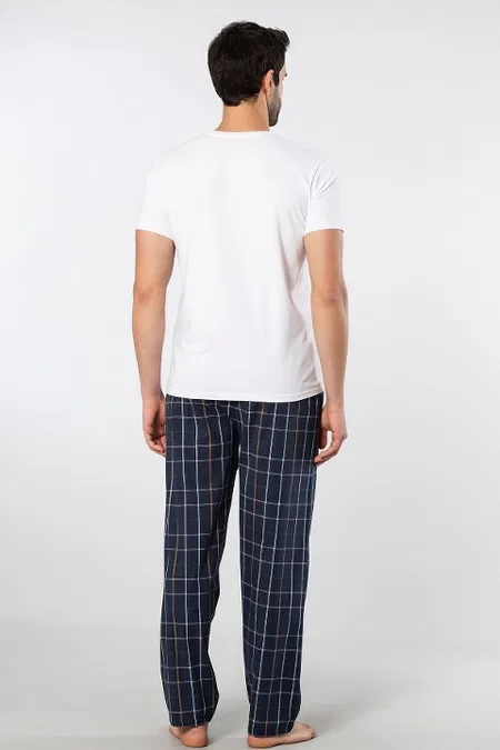 Pamuklu Elastan V Yaka Kısa Kollu Erkek Pijama Takımı Cacharel 2238 - Lacivert 6