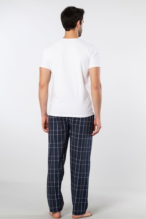Pamuklu Elastan V Yaka Kısa Kollu Erkek Pijama Takımı Cacharel 2238 - Lacivert 6