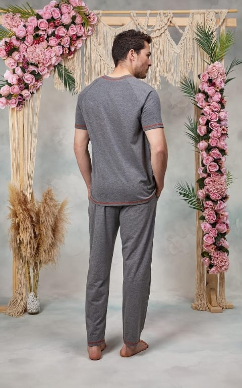 Pamuklu Gri Bisiklet Yaka T-Shirt Pijama Takımı Doreanse 25Y4566 - 2