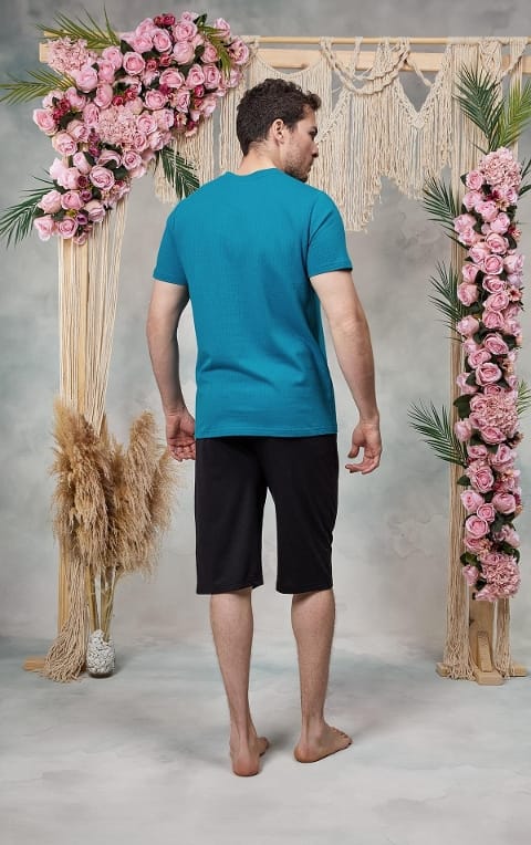 Mavi Siyah V Yaka Pamuk Modal Şort T-Shirt Pijama Takımı Doreanse 25Y4563 - 2