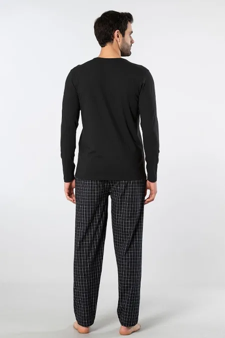 Ekoseli Uzun Kollu Pamuklu Erkek Pijama Takımı Cacharel 2239 - Siyah 2