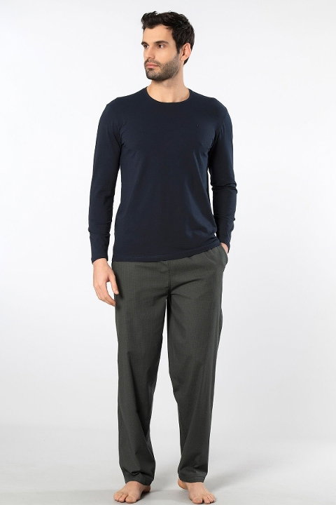 Uzun Kollu Cepli Erkek Poplin O Yaka Pijama Takımı Cacharel 2239