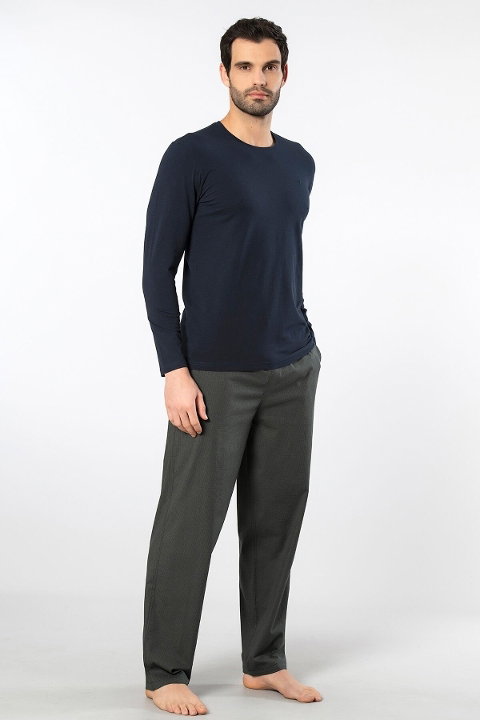 Uzun Kollu Cepli Erkek Poplin O Yaka Pijama Takımı Cacharel 2239 - 2