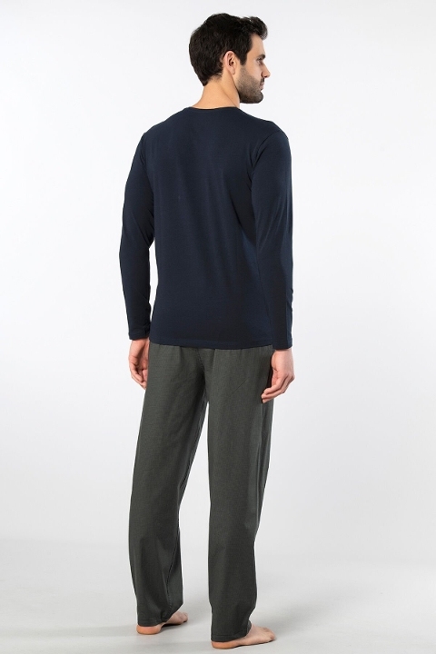 Uzun Kollu Cepli Erkek Poplin O Yaka Pijama Takımı Cacharel 2239 - Yeşil 5