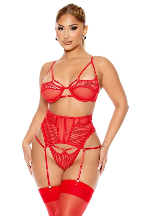 For Dreams Fantezi File Tül Kadın Jartiyer Takım Kırmızı For Dreams 8610