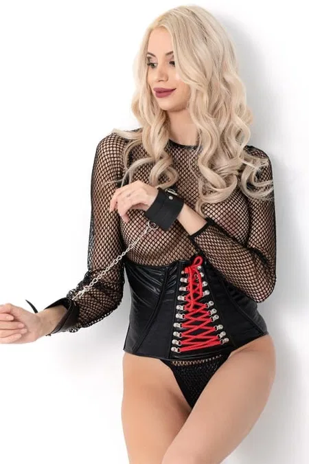 File Lame Tek Parça Kesim Fantezi Body SHE 2115 - Siyah