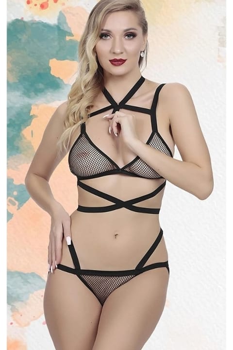 File Detaylı Fantezi Sütyen Takım SHE 2109 - Siyah