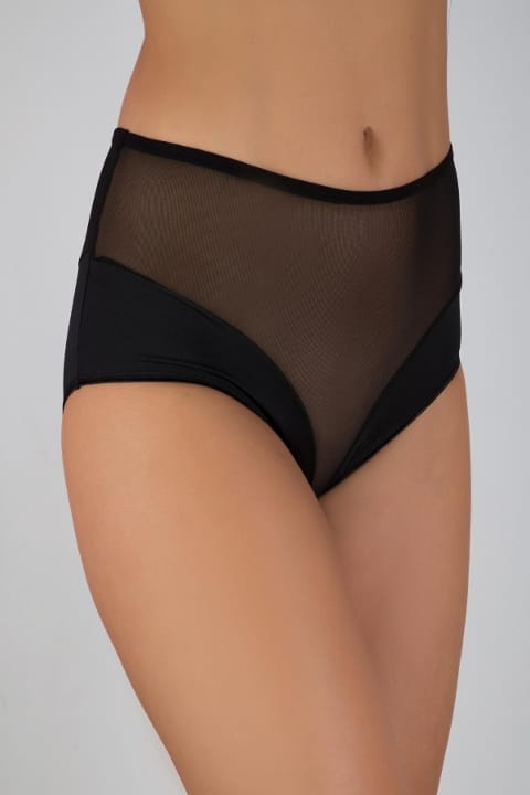 Yüksek Bel Transparan Parçalı Kadın Külot G-Box 923 - Siyah