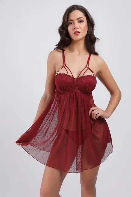 Dantelli Tek Parça Body Büşra 730 - Bordo
