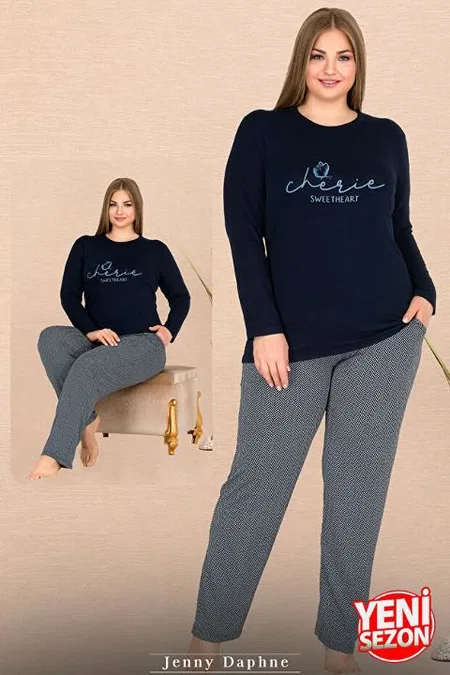 Penye Kumaş Cepli Uzun Kollu Pijama Takımı Lady 11310