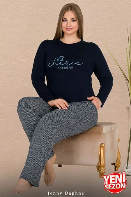 Penye Kumaş Cepli Uzun Kollu Pijama Takımı Lady 11310 - 2